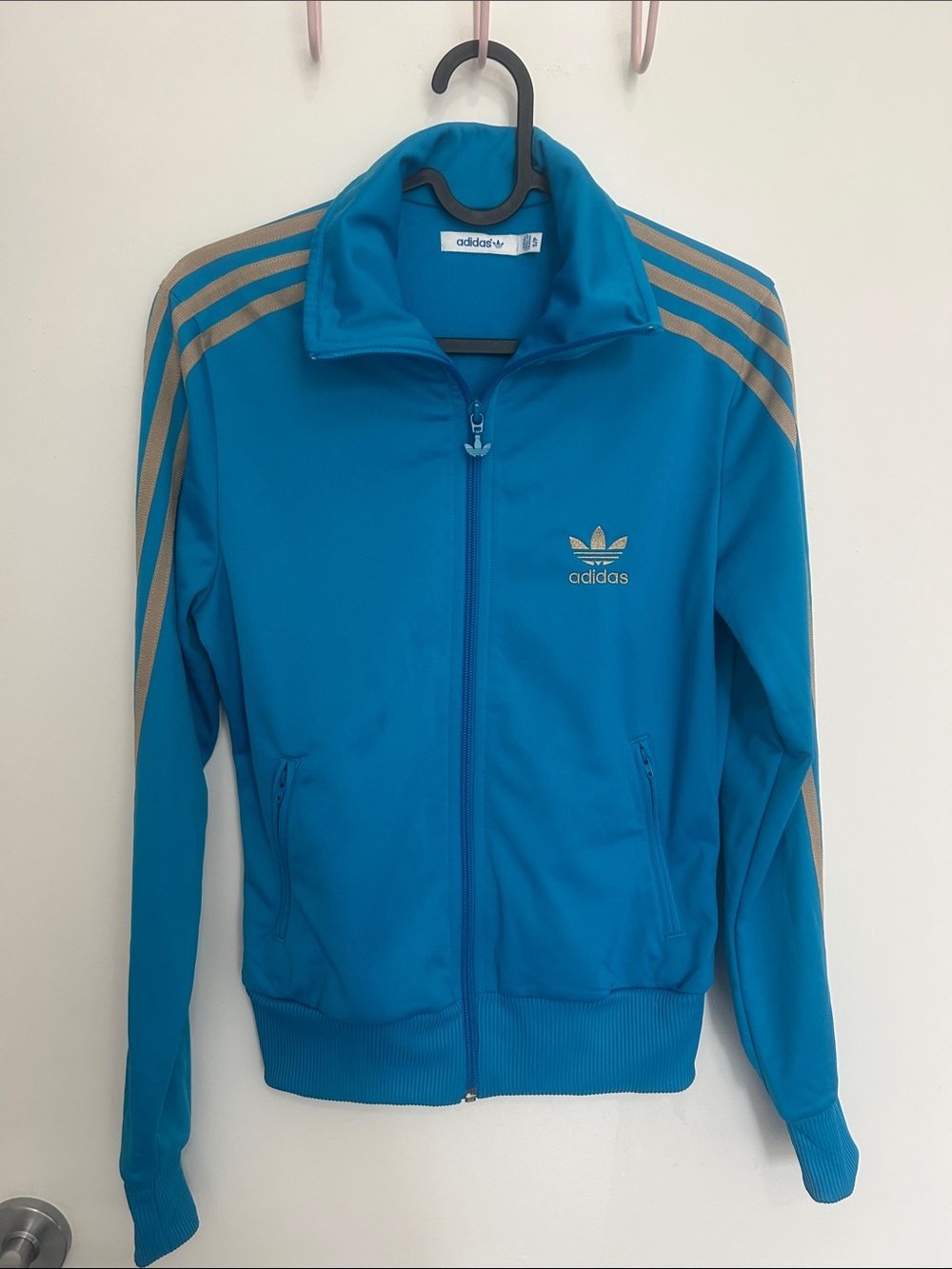 Adidas Originals Vintage Turquoise Blue Beige Trefoil Track Jacket / Size Small